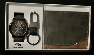 Dark Brown ~ Men Watch, Wallet Keychain Gift Box