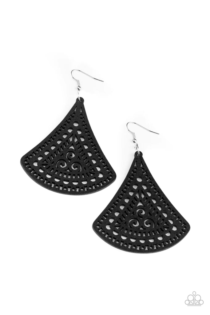 Fan to Fan Black Wood Paparazzi Earrings