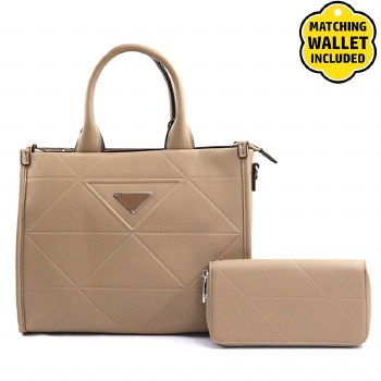 Khaki Handbag w/Matching Wallet Medium Size