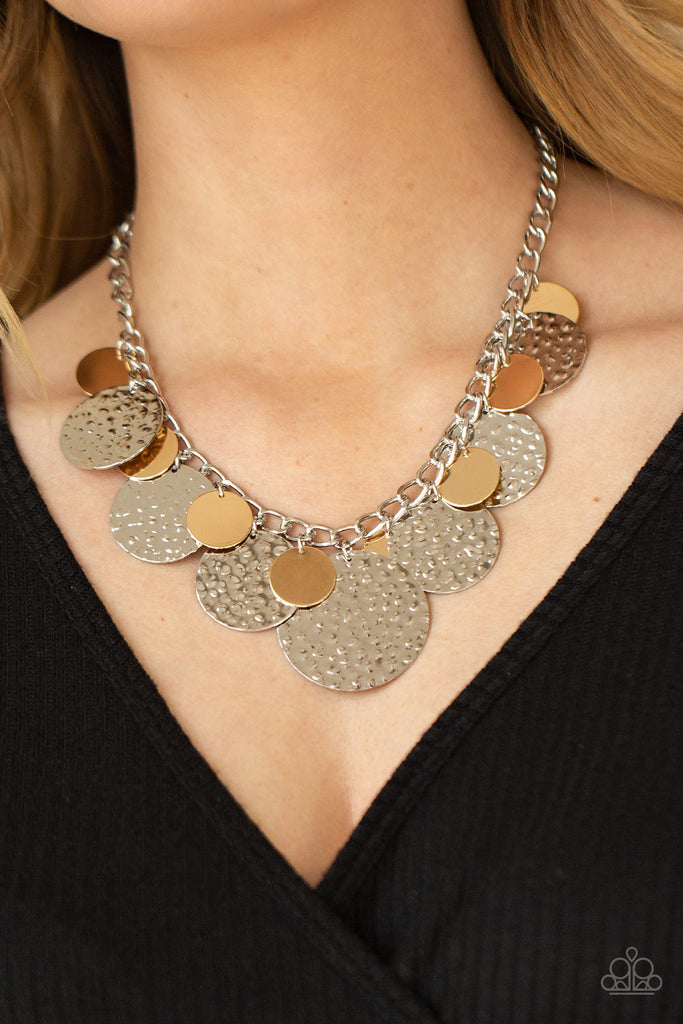 Industrial Grade Glamour - Silver W/Orange Disks Paparazzi Necklace