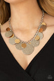Industrial Grade Glamour - Silver W/Orange Disks Paparazzi Necklace