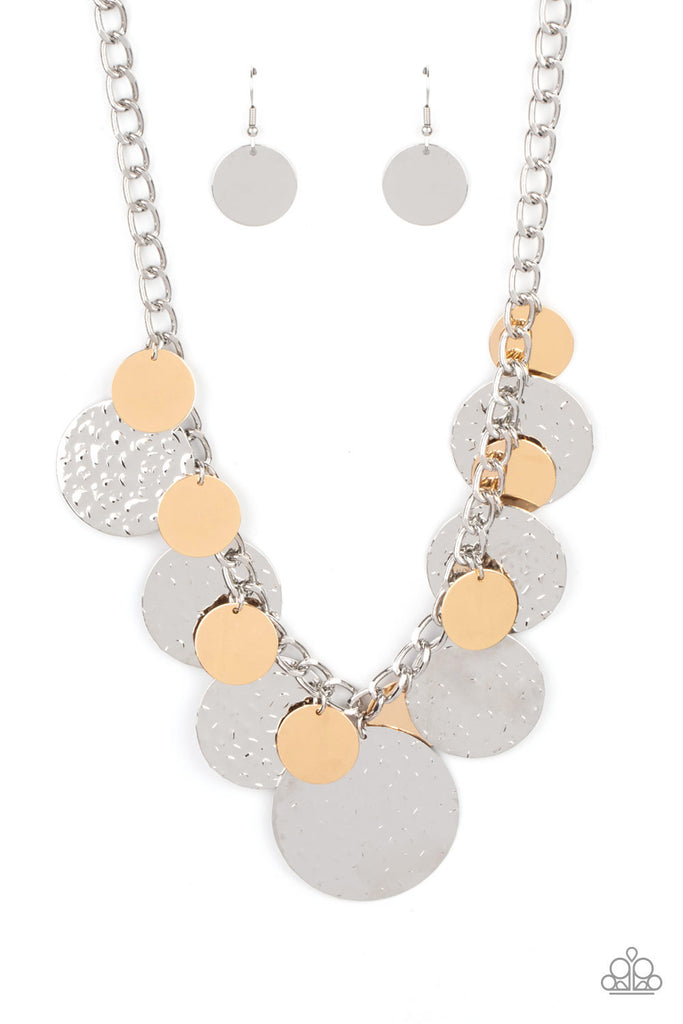 Industrial Grade Glamour - Silver W/Orange Disks Paparazzi Necklace