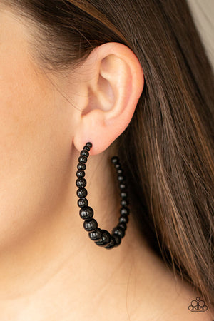 Glamour Graduate - Black Paparazzi Bead Hoop Earrings