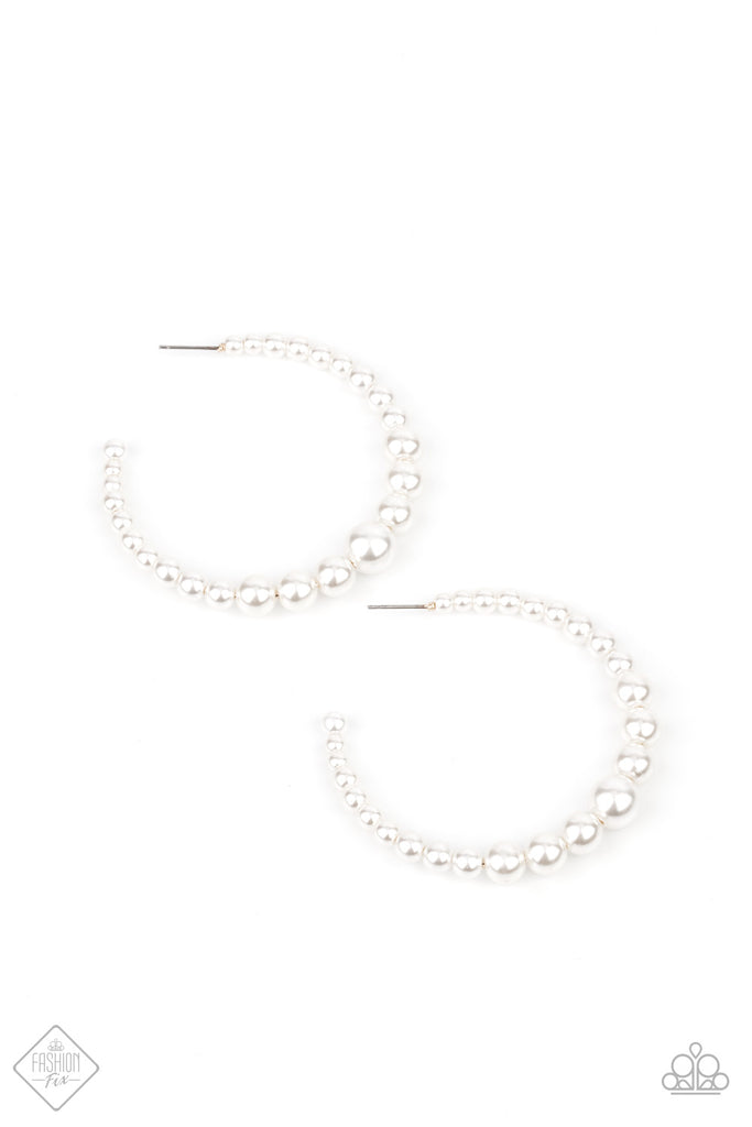 Glamour Graduate - White Paparazzi Hoop Earrings