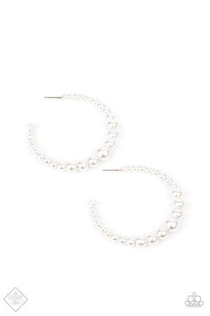 Glamour Graduate - White Paparazzi Hoop Earrings