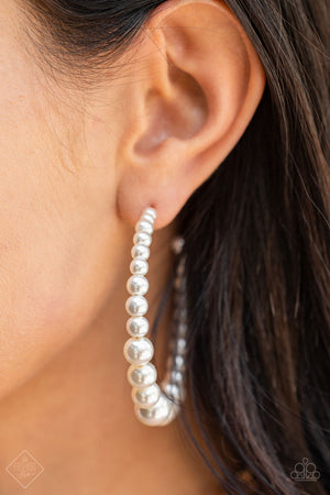 Glamour Graduate - White Paparazzi Hoop Earrings