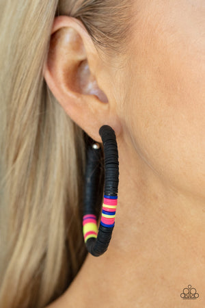 Colorfully Contagious - Black  Paparazzi Hoop Earrings