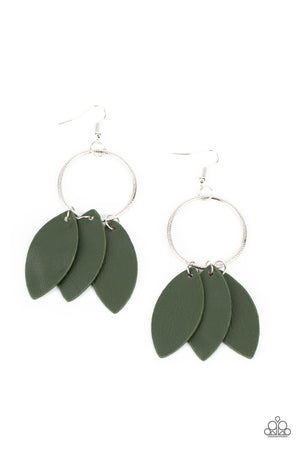 Leafy Laguna - Green  Paparazzi Leather Earrings