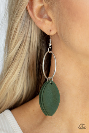 Leafy Laguna - Green  Paparazzi Leather Earrings