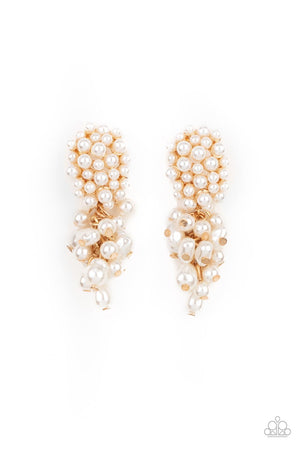 Fabulously Flattering - Gold  Paparazzi White Pearl Earrings
