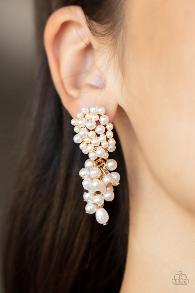 Fabulously Flattering - Gold  Paparazzi White Pearl Earrings