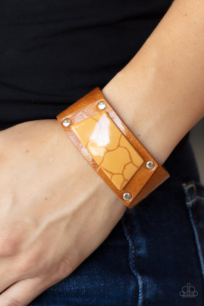 Geo Glamper - Brown Paparazzi Leather Snap Bracelet