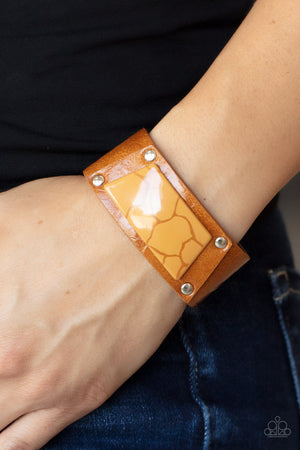 Geo Glamper - Brown Paparazzi Leather Snap Bracelet