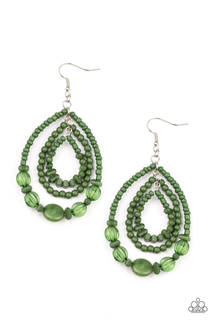 Prana Party - Green  Paparazzi Multi Beads and Stone Earrings