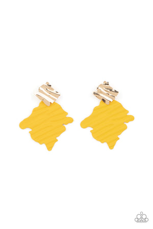 Crimped Couture - Yellow  Paparazzi Post Earrings