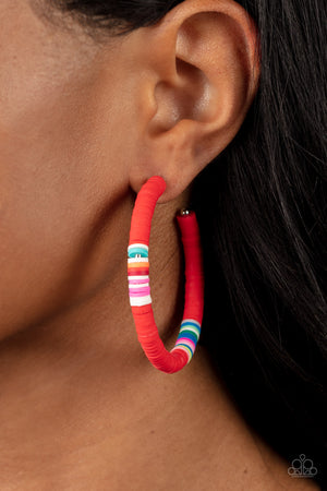 Colorfully Contagious - Red Paparazzi Hoop Earrings
