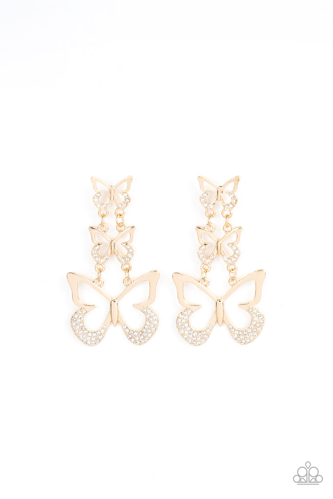 Flamboyant Flutter - Gold Paparazzi Trio Butterflies Post Earrings