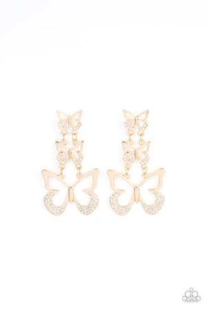 Flamboyant Flutter - Gold Paparazzi Trio Butterflies Post Earrings