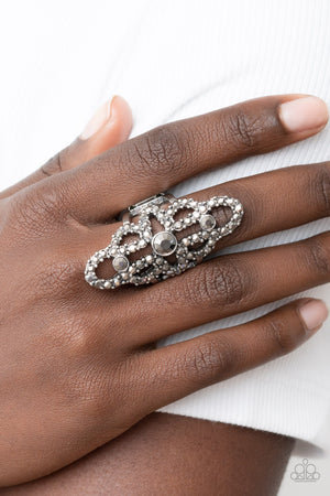 Futuristic Free Spirit - Silver Paparazzi Smoky Long Ring