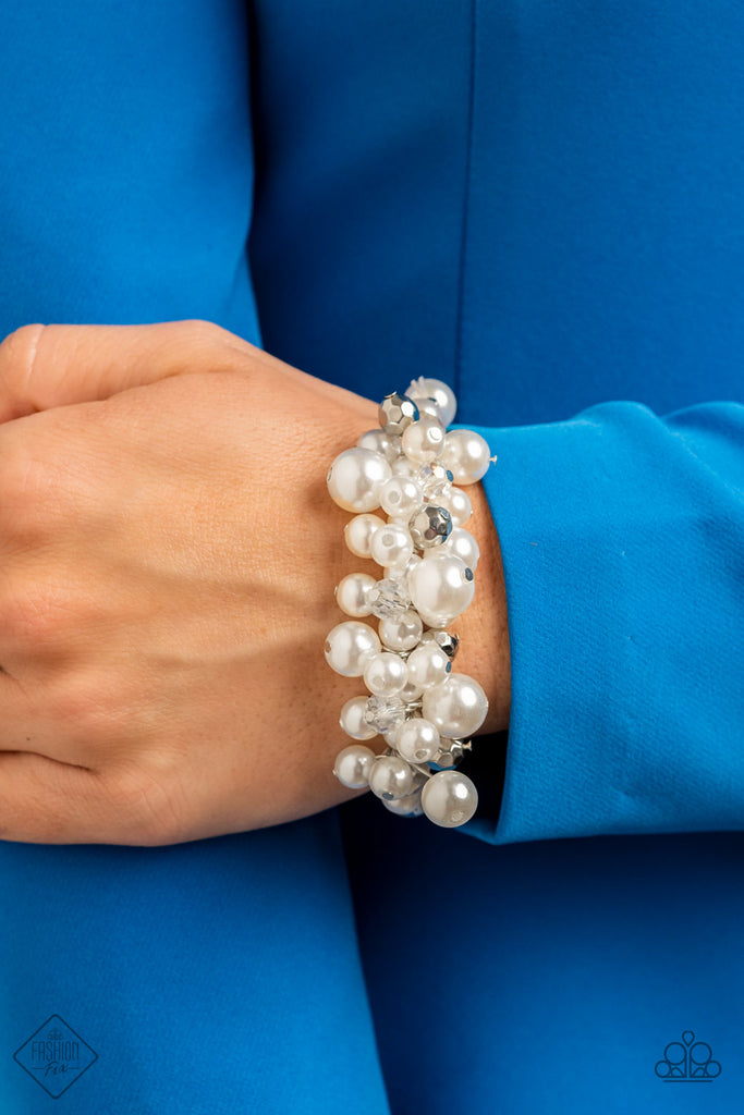 Elegantly Exaggerated - White Fashion Fix Paparazzi Bracelet