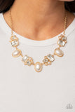Sensational Showstopper - Gold Paparazzi Emerald Cut Bubbly Pearl Bead Necklace