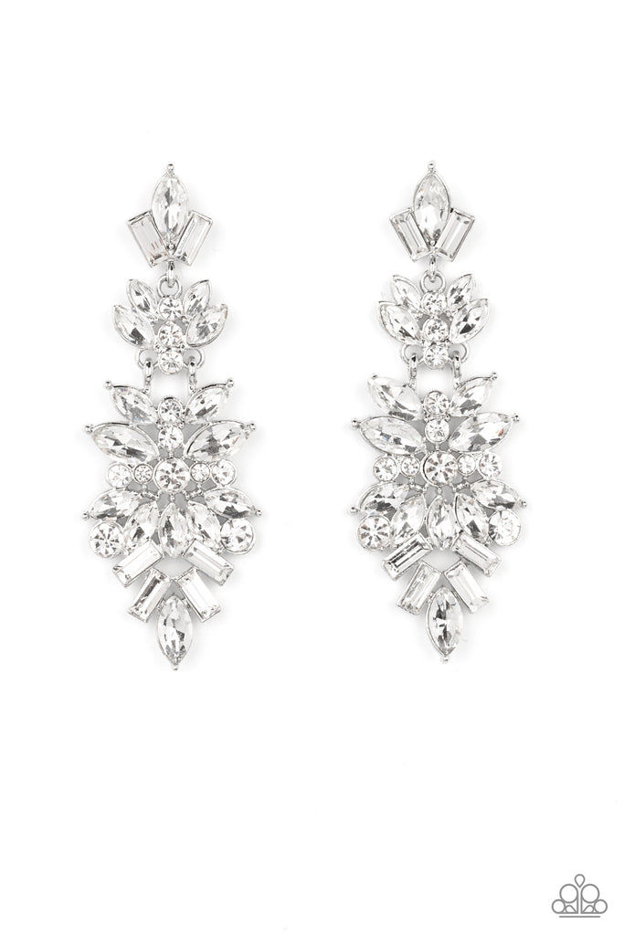 Frozen Fairytale - White Paparazzi Icy Statement Earrings