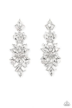 Frozen Fairytale - White Paparazzi Icy Statement Earrings
