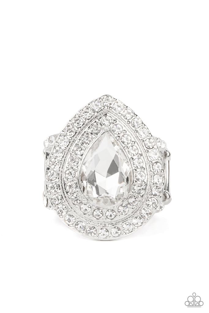 Icy Indulgence - White Paparazzi Oversized Teardrop Gem Ring