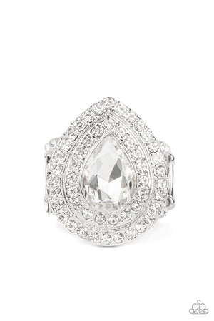 Icy Indulgence - White Paparazzi Oversized Teardrop Gem Ring