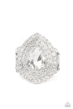 Icy Indulgence - White Paparazzi Oversized Teardrop Gem Ring