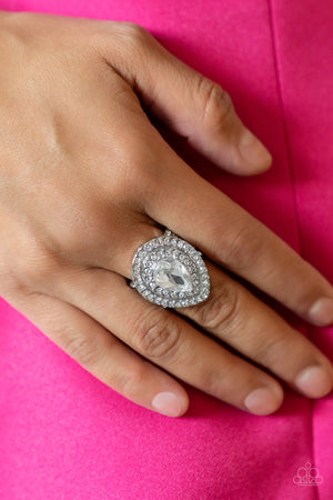 Icy Indulgence - White Paparazzi Oversized Teardrop Gem Ring
