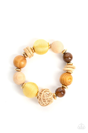 Happily Homespun - Yellow Paparazzi Stretchy Bracelet