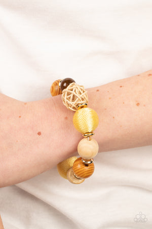 Happily Homespun - Yellow Paparazzi Stretchy Bracelet