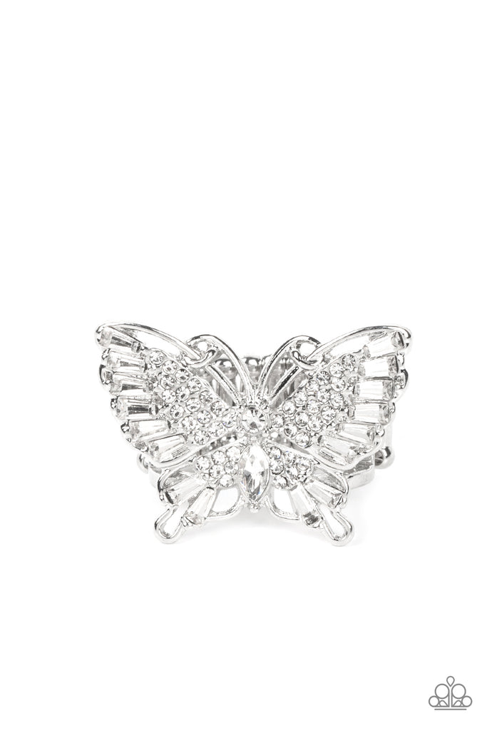 Fearless Flutter - White Paparazzi June LOP Butterfly Ring