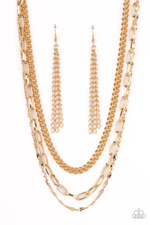 Galvanized Grit - Gold Paparazzi Chain Necklace