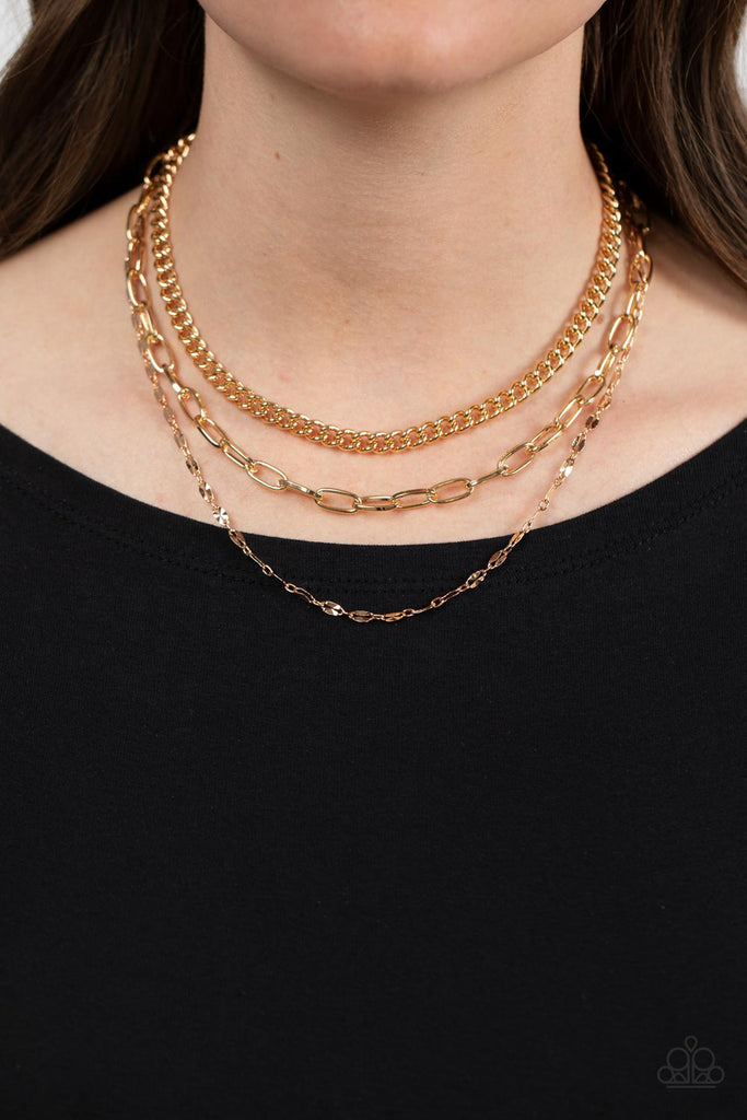 Galvanized Grit - Gold Paparazzi Chain Necklace