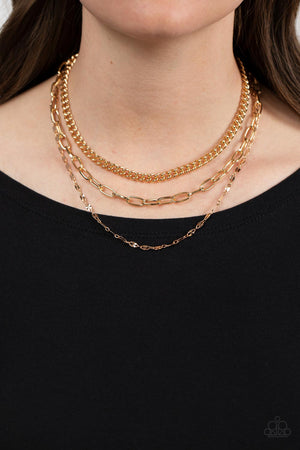 Galvanized Grit - Gold Paparazzi Chain Necklace