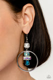 Geometric Glam - Blue Paparazzi Iridescent Geometric Silver Hoop Earrings