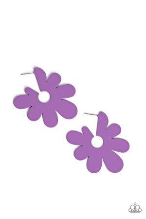 Flower Power Fantasy - Purple Paparazzi Abstract Flower Hoops