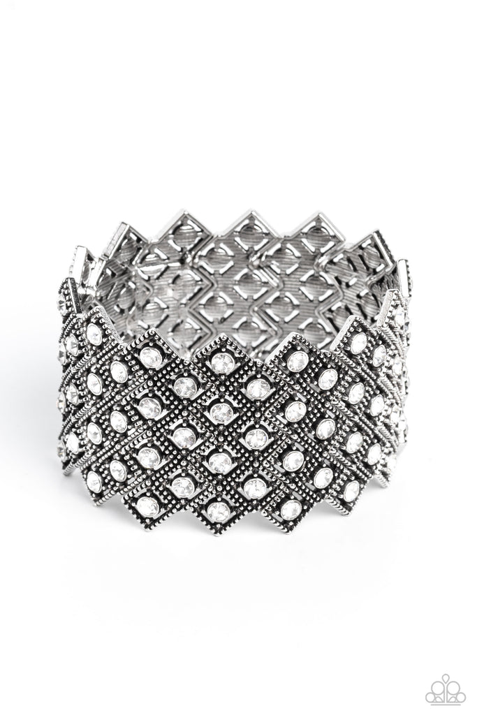 DECO in the Rough - White Paparazzi Stretchy Bracelet