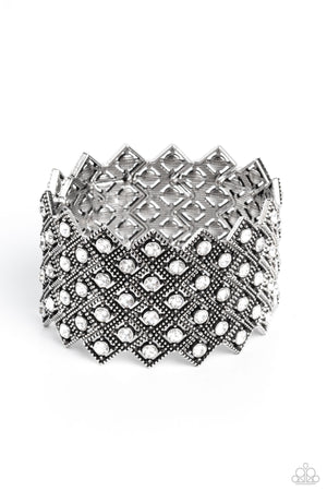 DECO in the Rough - White Paparazzi Stretchy Bracelet