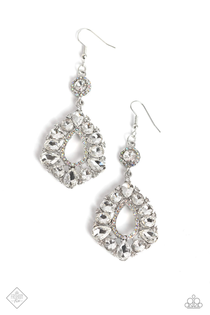 Happily Ever Exquisite - White Paparazzi Iridescent Rhinestones Earrings