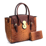 American Bee ~  Coffee Croc Leather Handbag w/ Coffee Wallet