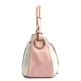 Large Drawstring Handbag Pink & Cream w/Wallet (Pink)
