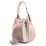Large Drawstring Handbag Pink & Cream w/Wallet (Pink)