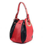 Large Drawstring Handbag Red & Black w/Wallet (Red)
