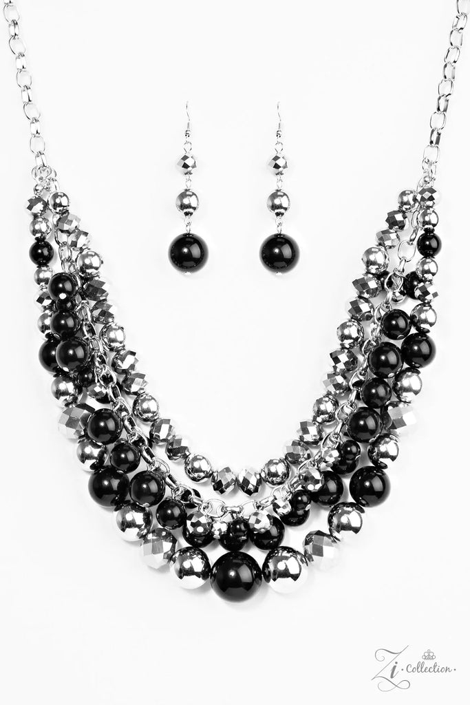PAPARAZZI VINTAGE VAULT "FAME" BLACK NECKLACE & EARRING SET ZI COLLECTION
