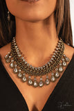 PAPARAZZI "REVOLUTION" BRASS CHAIN WHITE TEARDROP RHINESTONE 2018 ZI COLLECTION NECKLACE & EARRING SET