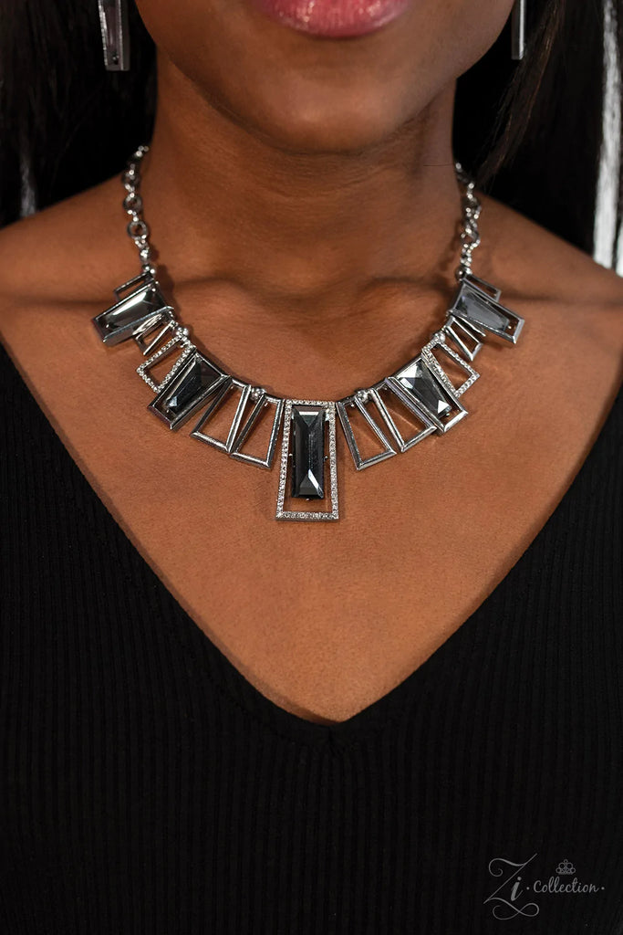 PAPARAZZI "VICTORIOUS" SILVER 2018 ZI COLLECTION NECKLACE & EARRING SET VINTAGE