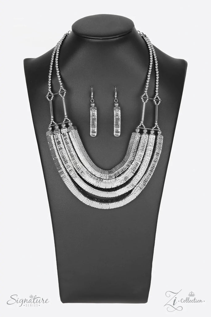PAPARAZZI "THE HEIDI" SILVER 2018 ZI COLLECTION NECKLACE & EARRING SET
